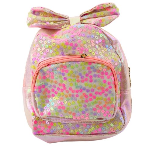Plecak Dziecięcy Z Cekinami W Kwiatki Kokarda Jasnoróżowy 22cm 2,8L LEAN
