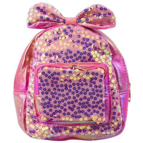 Plecak Dziecięcy Z Cekinami W Kwiatki Kokarda Różowy 22cm 2,8L LEAN