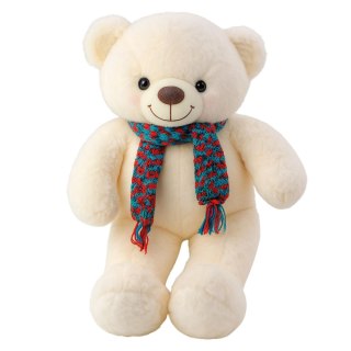 Pluszowa Maskotka Przytulanka Miś Kolorowy Szalik Wełniany Biały 55cm LEAN Toys