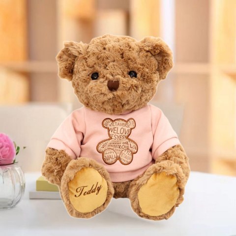 Pluszowa Maskotka Przytulanka Miś W Różowej Koszulce Brązowy 30cm LEAN Toys