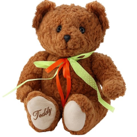 Pluszowa Maskotka Przytulanka Miś Zielono-Czerwona Kokarda Brązowy 30cm LEAN Toys