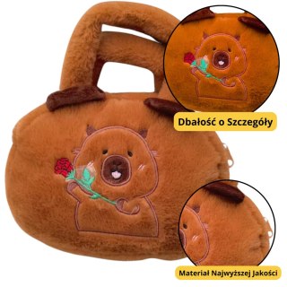 Torba Pluszowa Z Kapibarą Z Różą Brązowy 20cm LEAN Toys