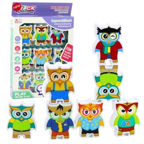 Gra Edukacyjna Sówki Układanka Zręcznościowa Logiczna Domino 18 szt. LEAN Toys