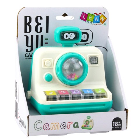 Interaktywny Aparat Pianinko Grzechotka Światła Dźwięki Biało Zielony LEAN Toys