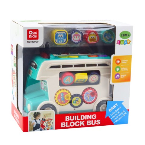 Interaktywny Autobus Edukacyjny Sorter Światła Dźwięki Turkusowy LEAN Toys
