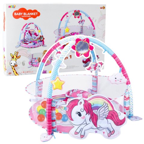 Mata Edukacyjna Dla Niemowląt Basen Na Kulki 3w1 Jednorożec Różowa LEAN Toys