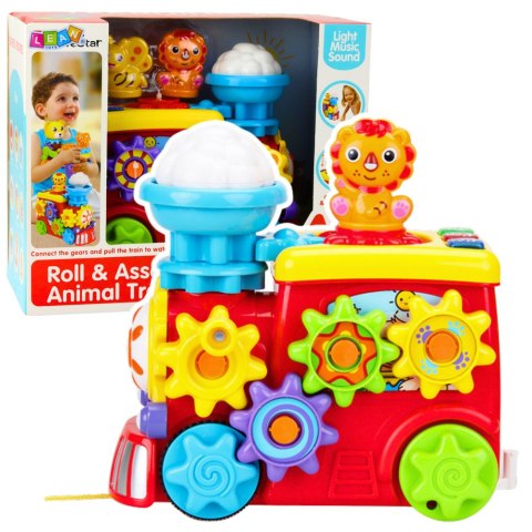 Muzyczna Lokomotywa Interaktywna Dla Malucha Koła Zębate Kolorowy LEAN Toys