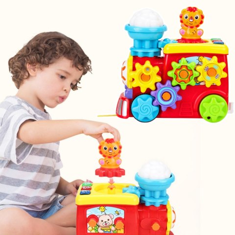 Muzyczna Lokomotywa Interaktywna Dla Malucha Koła Zębate Kolorowy LEAN Toys