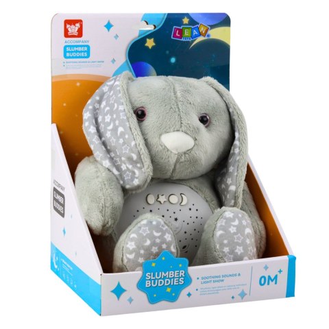Pluszowy Królik Usypiająca Przytulanka Projektor Dźwięk Szum Szary LEAN Toys