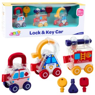 Zestaw Autek Z Kluczem Edukacyjne Policja Straż Karetka 3szt LEAN Toys