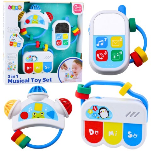 Zestaw Zabawek Muzycznych Dla Malucha Telefon Tamburyn Klawisze Dźwięki 3w1 LEAN Toys