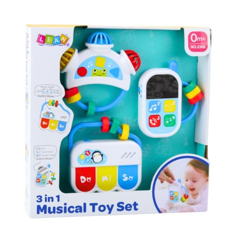 Zestaw Zabawek Muzycznych Dla Malucha Telefon Tamburyn Klawisze Dźwięki 3w1 LEAN Toys