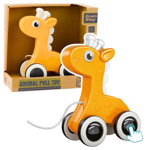 Żyrafa Zabawka Do Ciągnięcia Na Sznurku Piszczałka Eko Żółta LEAN Toys