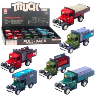 Ciężarówka Klasyczna Metalowa Napęd Pull Back Światła Dźwięki LEAN Toys