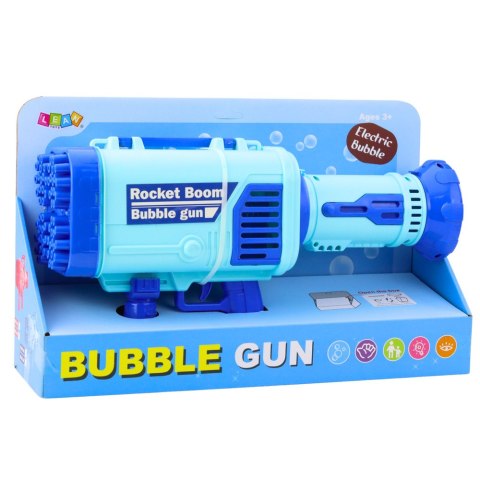 Duży Pistolet Elektryczny Na Bańki Mydlane 64 Otwory Niebieski LEAN Toys