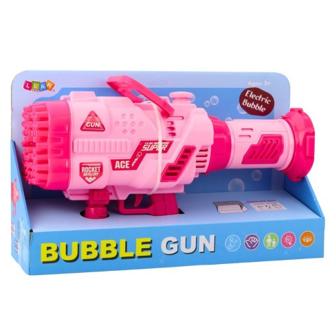 Duży Pistolet Elektryczny Na Bańki Mydlane 64 Otwory Różowy LEAN Toys