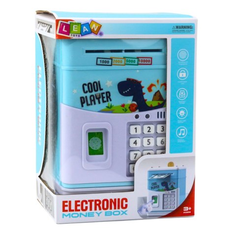 Elektroniczny Sejf Bankomat Skarbonka Na PIN Dla Dzieci Dinozaur Niebieski LEAN Toys