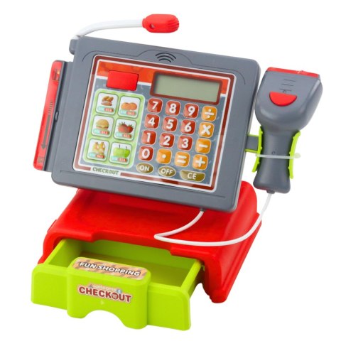 Kasa Sklepowa Dla Dzieci Akcesoria Koszyk Owoce Światła Dźwięki Czerwona LEAN Toys