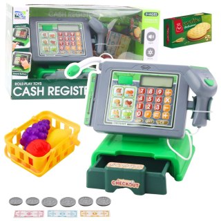 Kasa Sklepowa Dla Dzieci Akcesoria Koszyk Owoce Światła Dźwięki Zielona LEAN Toys