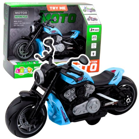Motocykl Zabawkowy Na Baterie Napęd Światła Dźwięki Niebieski LEAN Toys