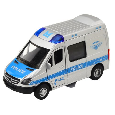 Samochód Policyjny Metalowy Z Napędem Pull Back Światła Dźwięki 1:32 LEAN Toys