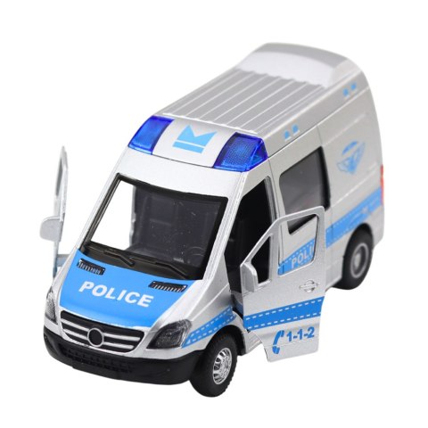 Samochód Policyjny Metalowy Z Napędem Pull Back Światła Dźwięki 1:32 LEAN Toys