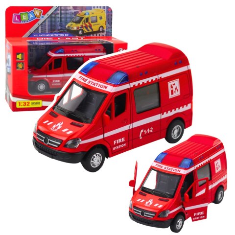 Samochód Strażacki Metalowy Napęd Pull Back Światła Dźwięki Czerwony 1:32 LEAN Toys