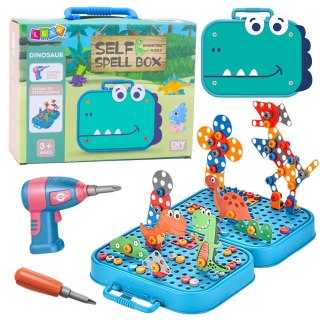Zestaw Do Skręcania DIY Walizka Układanka Dinozaury Klocki Wkrętarka 228el. LEAN Toys