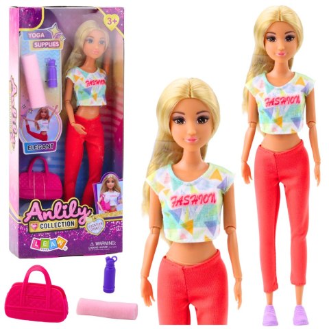 Lalka Anlily Joga Mata Do Ćwiczeń Torba Bidon Ruchome Kończyny LEAN Toys