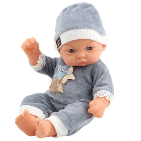 Lalka Bobas W Szarej Piżamce z Gwiazdkami Czapeczka LEAN Toys