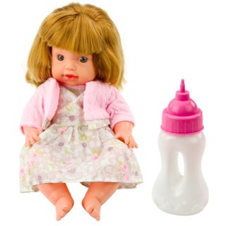 Lalka Bobas Z Butelką Do Karmienia Sukienka Pudrowy Róż Dźwięki 30cm LEAN Toys