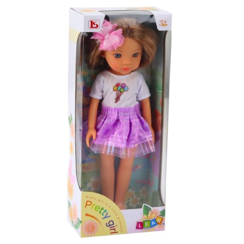Lalka W Fioletowej Sukience Długie Brązowe Włosy Spinka Kwiat LEAN Toys