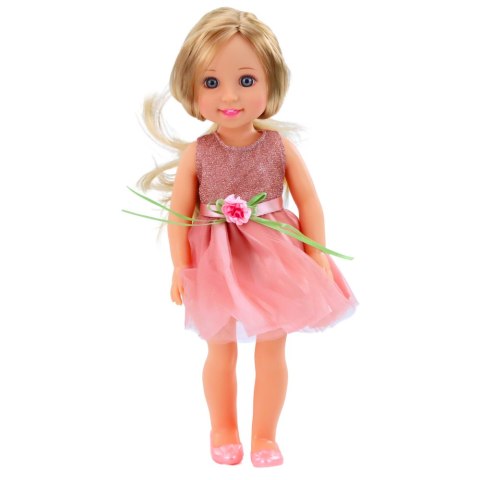 Lalka W Sukience z Kokardką Długie Włosy Różowa Grzebień 38cm LEAN Toys