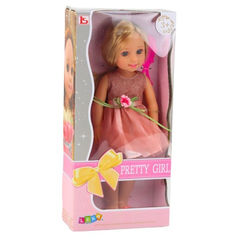 Lalka W Sukience z Kokardką Długie Włosy Różowa Grzebień 38cm LEAN Toys