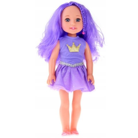 Lalka W Sukience z Koroną Długie Włosy Fioletowa Szczotka 38cm LEAN Toys