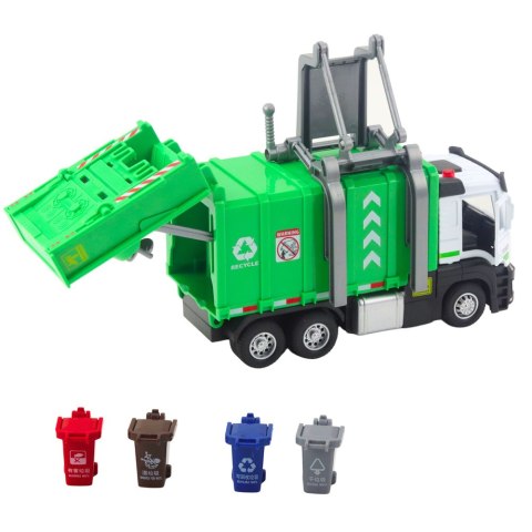 Śmieciarka Z Napędem 4 Pojemniki Na Śmieci Światła Dźwięki Zielona LEAN Toys