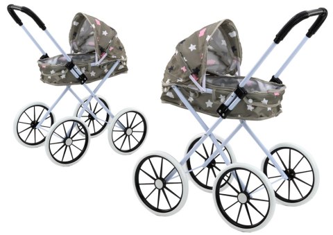 Wózek Dla Lalek Duże Koła Składany Gwiazdki Chmurki Szary 60cm LEAN Toys