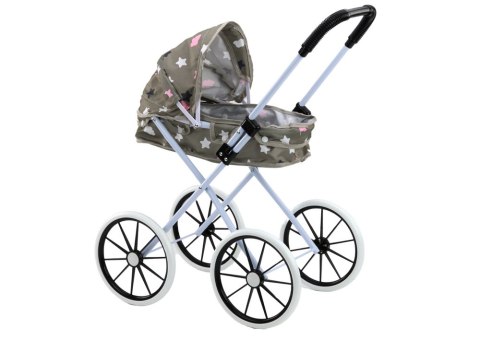 Wózek Dla Lalek Duże Koła Składany Gwiazdki Chmurki Szary 60cm LEAN Toys