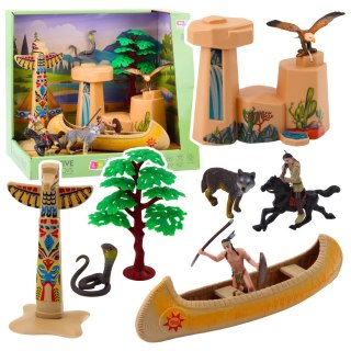 Zestaw Indiański Figurki Wioska Indianie Kajak Totem LEAN Toys