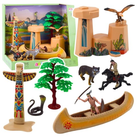 Zestaw Indiański Figurki Wioska Indianie Kajak Totem LEAN Toys