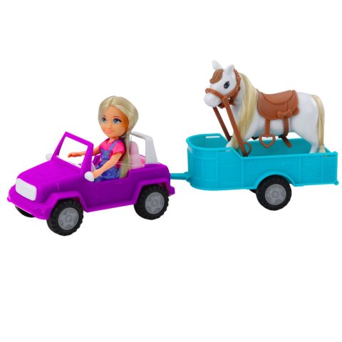 Zestaw Laleczka Ankiki Samochód Kabriolet Z Przyczepą Koń LEAN Toys