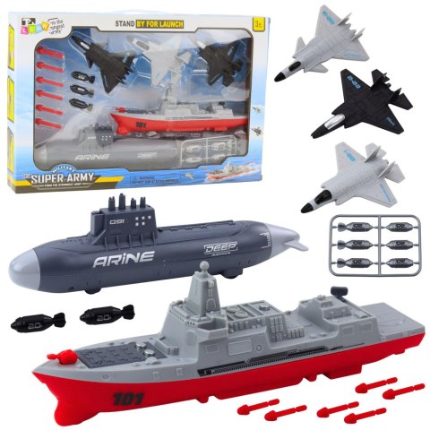 Zestaw Militarny Statek Łódź Podwodna Myśliwce Pociski LEAN Toys