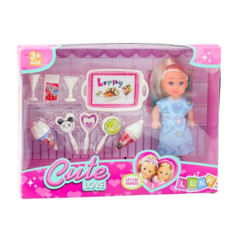 Zestaw Mini Laleczka Słodkie Akcesoria Niebieska Sukienka LEAN TOYS