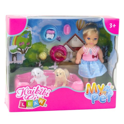 Zestaw Mini Laleczka Z Dwoma Pieskami Legowisko Miski Z Karmą LEAN Toys