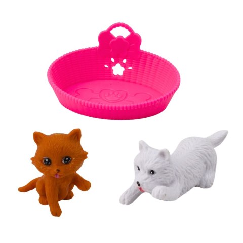 Zestaw Mini Laleczka Z Pieskiem i Kotkiem Legowisko Miska Z Jedzeniem LEAN Toys
