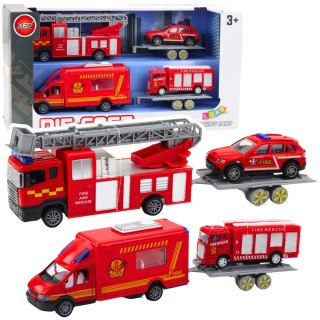 Zestaw Pojazdów Strażackich Wozy Samochody Napęd Czerwone LEAN Toys