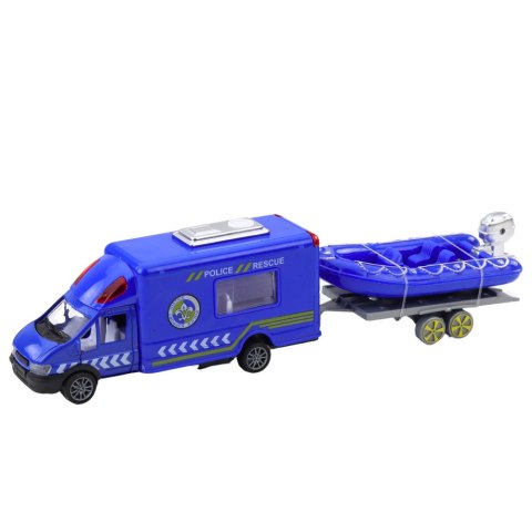 Zestaw Policyjny Samochód Ratunkowy Łódź Ciężarówka Helikopter Niebieski LEAN Toys