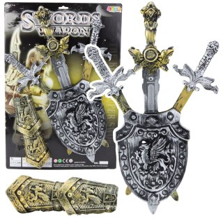 Zestaw Rycerski 3 Miecze Tarcza Ochraniacze Realistyczne Zdobienia LEAN Toys