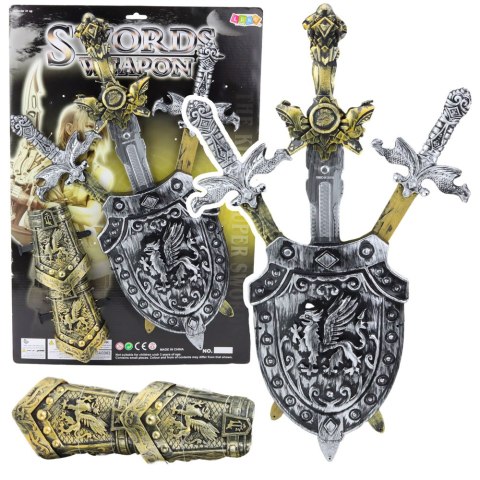 Zestaw Rycerski 3 Miecze Tarcza Ochraniacze Realistyczne Zdobienia LEAN Toys