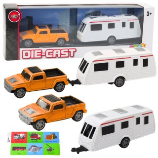 Zestaw Samochód Metalowy Z Kamperem Przyczepa Pomarańczowy LEAN Toys